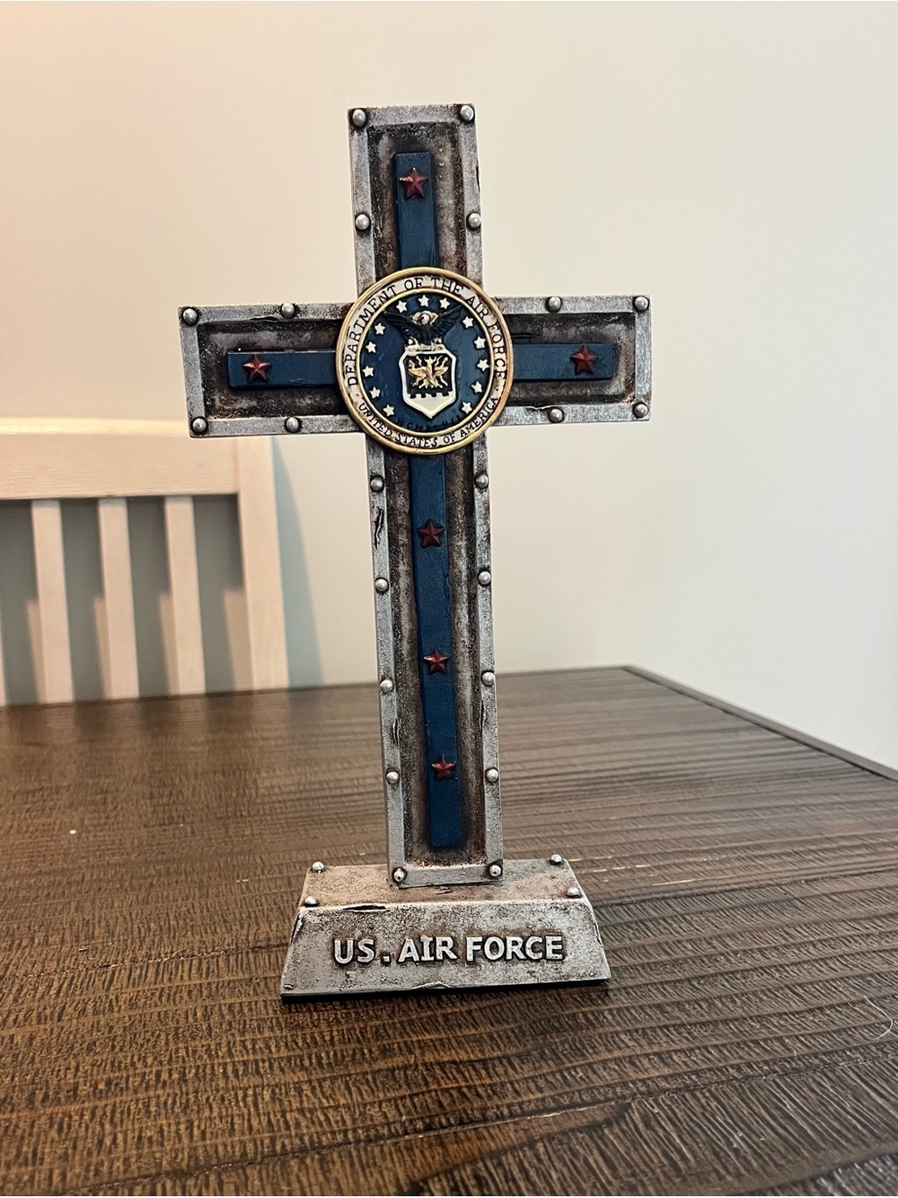 US Air Force Decorative Cross Accent - Blue, Red, Silver